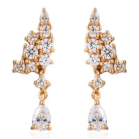 14K Gold Overlay Sterling Silver (Pear and Rnd) Earrings (with Push Back) Made with SWAROVSKI ZIRCONIA