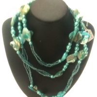 Freshwater dyed blue pearls, shell and beads necklace