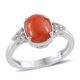 Natural Mediterranean Coral (Ovl), White Topaz Ring in Platinum Overlay Sterling Silver 1.500 Ct.