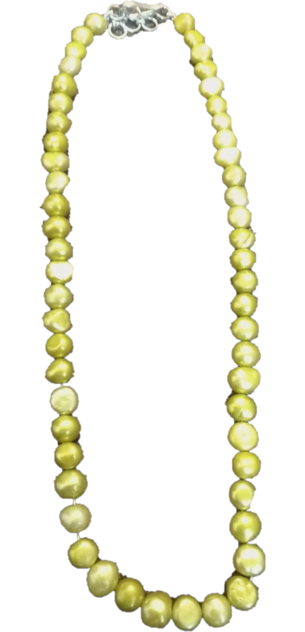 Handmade yellow pearl necklace with sterling silver clasp