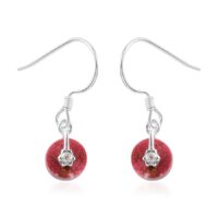 Thulite and Natural Cambodian Zircon Hook Earrings in Sterling Silver 5.04 Ct.