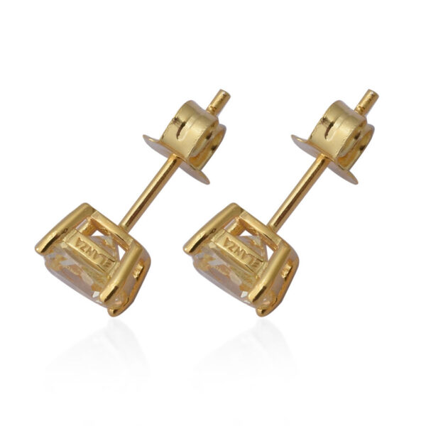 Simulated Canary Diamond Stud Earrings (with Push Back) in Yellow Gold Overlay Sterling Silver