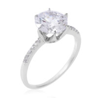 Simulated Diamond (Rnd) Ring in Rhodium Overlay Sterling Silver