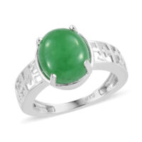 Green Jade (Ovl) Ring in Sterling Silver 3.750 Ct