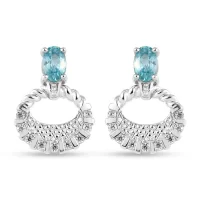 Ratanakiri Blue Zircon and Natural Cambodian Zircon Dangling Earrings (with Push Back) in Platinum Overlay Sterling Silver 1.81 Ct.